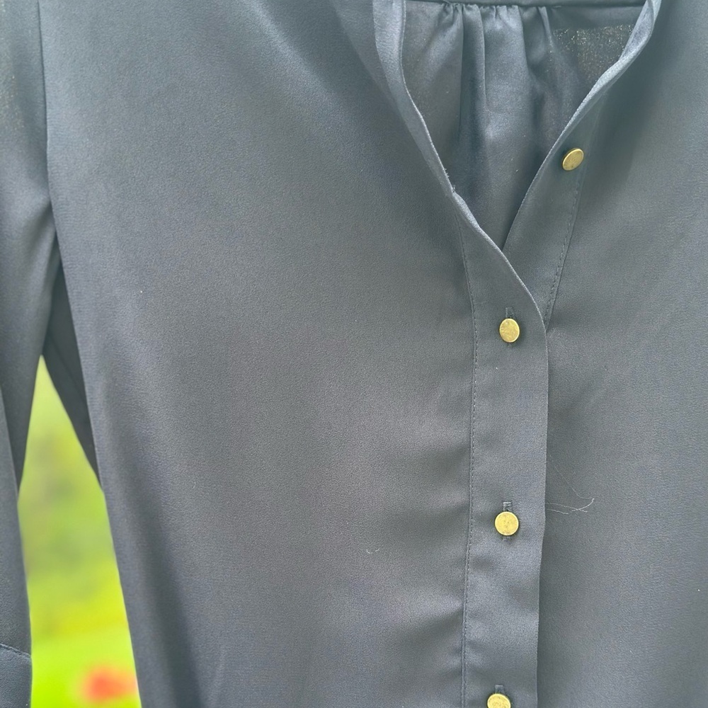 Banana Republic Navy Business Tailored Ruffle Sleeve Button-Down Dress - Picture 2 of 8
